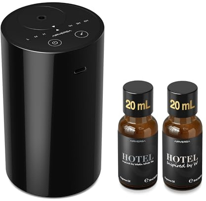 Airversa Waterless Essential Oil Diffuser Starter Kit with 2x20mL Hotel Scent Fragrance Oil for Home Car Room Office, Battery Operated Mini Scent Air Machine Portable Diffuser, AN8Kit-3 Black