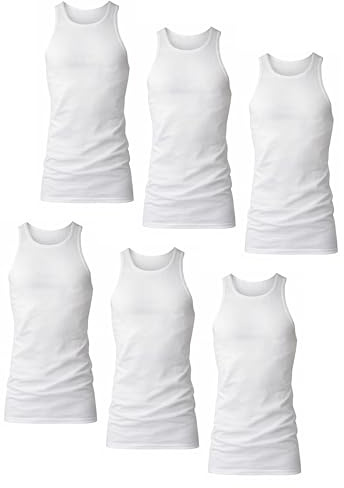 Hanes Men’s Tall 100% Cotton Ribbed Tank Tagless Undershirts, Multipack - White - 6 Pack XX-Large