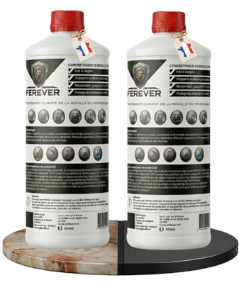 FEREVER Convertisseur de Rouille Antirouille Métal | Stop Rouille Carrosserie Voiture & Extérieur | Destructeur de Rouille – Film Protecteur Noir Mat | Prêt à Peindre | Pinceau Rouleau Spray