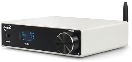 Dynavox DA-200 HiFi Verstärker, kompakter Class-D Stereo-Digitalverstärker mit BT 5.0, USB-DAC, optisch & koaxial, Subwoofer Out, edles Aluminiumgehäuse, ideal für PC-Audio & Musikstreaming, Weiss