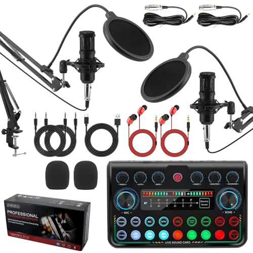 Kit de podcasting de micrófono para 2 micrófonos de podcasting, interfaz de audio con tarjeta de sonido P999max para streaming en vivo, canto, YouTube, gaming