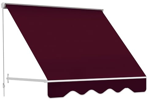 6ft Professional Grade Manual Retractable Drop Arm Window Awning Offering Sun Shade Protection with Aluminum Construction and Wine Red