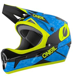 O'NEAL | Mountain Bike Helmet Fullface | MTB DH Downhill FR Freeride | ABS Shell, Magnetic Closure, Exceeds Safety Standard EN1078 | SONUS Helmet DEFT | Adult | Blue Neon Yellow White | Size M