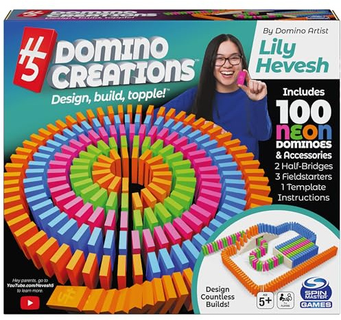 Spin Master Games, Lily Hevesh H5 Domino Creations 100-Piece Neon Dominoes Set, Building Toys for Kids & Family, Classic Activity Game, 1 & Up Players, for Ages 5 & Up