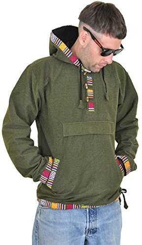 virblatt Herr-poncho, 100% bomull, filt-poncho, pancho, mexikansk, baja, tröja, ”drug rug”, hoodie, surf, stor och lång, joe, gRÖN, L/XL