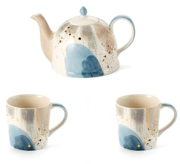 Ny teemando® kanna Belle keramik med guldstoppning 1,9 l + 2 x bägare Belle keramik med guldstoppning 0,4 l