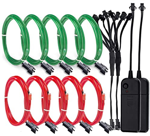 EL-Draht, 2 Stück, LED-Kostüm, 1,5 x 1 m, Elektrolumineszenzdraht, Neonlichter, leuchtend, Stroboskop, Tanzparty, Dekoration, Licht mit Controller (Grün + Rot)