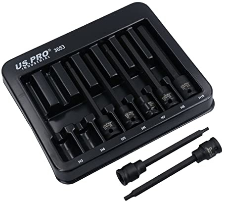 3/8in Drive Extra Long Impact Impacted Hex Allen Key Sockets 3mm – 10mm 7pc