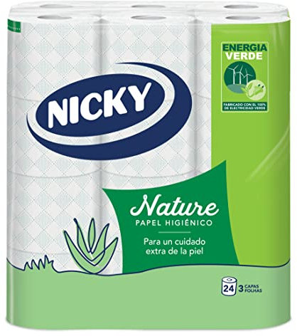 Nicky Nature Carta Igienica - Confezione da 24 rotoli, 170 fogli a 3 strati, arricchito con lozione all'aloe vera, comodo e delicato sulla pelle