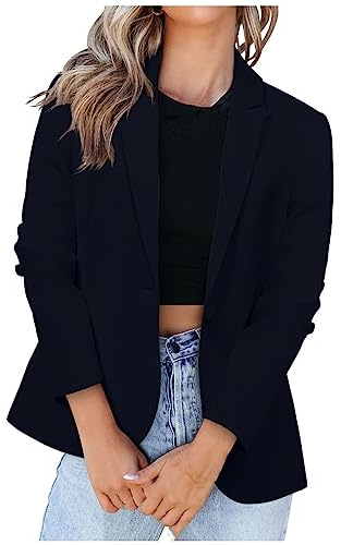 HAOLEI Womens Plain Solid Color Blazers Coat Tops Open Front Cardigan Work Office Jacket Business Work Formal Blazers Suit Casual Lightweight Outwear Ladies Elegant Wedding Outfit Tops Navy