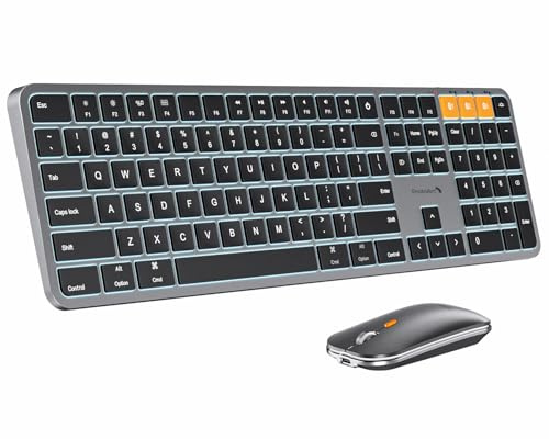 ProtoArc Backlit Bluetooth Keyboard and Mouse for Mac, KM100-A Full Size Wireless Keyboard Mouse for Mac, Multi-Device, Rechargeable, No USB, for MacBook Pro/Air, iPhone, iPad, Space Gray