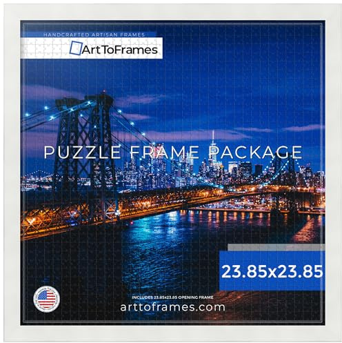 ArtToFrames 23.85x23.85 INCH / 60.6x60.6 CM White Frame for 1000 piece Puzzles.This 1.25 Inch Custom MDF Puzzle Frame is Soft White - Comes with Economy Acrylic (Puzzle5179-23.85x23.85)