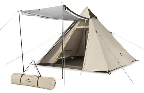 Naturehike Tipi Zelt Firstzelte 4 Personen Indianerzelt Wasserdicht Winddicht Einfacher Aufbau Pyramidenzelt für Outdoor Camping Familien