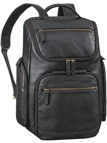 STILORD 'Reggie' XL Leder Rucksack Herren Laptop Rucksack 15-17 Zoll Business Backpack Groß Atmungsaktiv Lederrucksack Vintage für Reisen Arbeit Büro, Farbe:schwarz