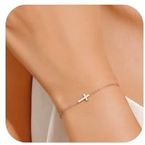 JUTOLOKA 18K Gold Plated Cross Bracelet for Women | Cute Small Gold Cross Bracelets | Delicate Silver Charm Bracelet | Easter Baptism Religious Gift for Her (SL)