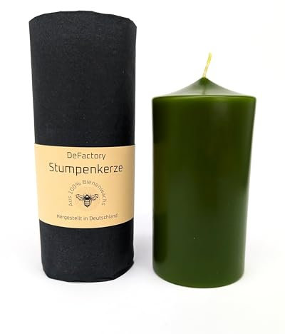 Premium Stumpenkerze 100% Bienenwachs farbig 12cm x 55mm Haushaltskerze Brenndauer 30h (1, Grün)