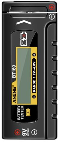 AXFEE Comprobador de Pilas, Comprobador de Pilas Digital, Probador Universal de Batería, Probador de Batería para Pilas de Botón, para Pilas AAA, AA, C, D, 9V, Botón, (BT-169)