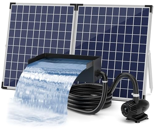 Biling Set completo a cascata solare, 20 cm, in acciaio inox, con pompa da 2100 l/h, cascata di ruscello per giardino, gioco d'acqua, terrazzo
