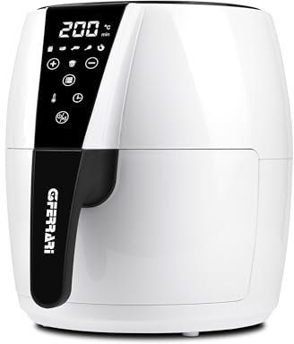 G3 Ferrari G10195 Friggitrice ad Aria, 1500 W, 4,8 Litri, BPA/PFOA Safe, Tenmperatura Regolabile, Display Digitale, 6 Programmi, Contenitore antiaderente, Ricettario incluso, Bianco/Nero