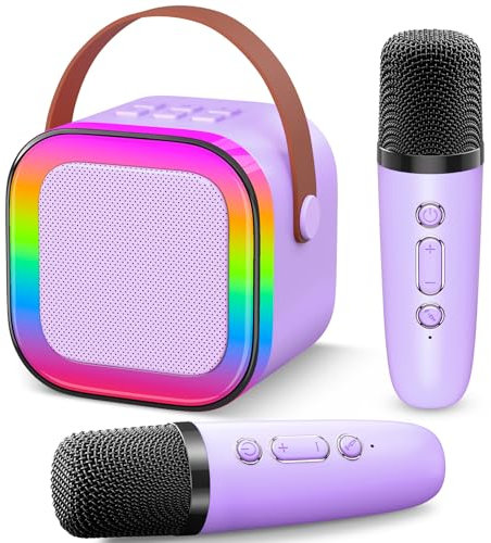 Gontence Karaoke con 2 Microfono Bambini - Macchina Musicale con Luce LED - Regalo per Bambine 3-12 Anni - Giocattolo Giochi Bambina 3-12 Anni -Mini Microfono Viola per Karaoke