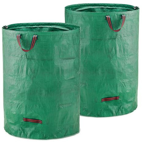 MOOWY Sacchetti per rifiuti da giardino in plastica resistente (2 x 272 l), autoportanti, robusti e riutilizzabili, con manici, sacchi da giardino in tessuto industriale resistente, per foglie