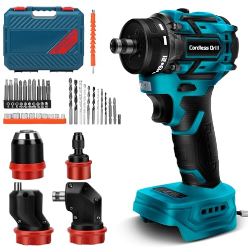 Cordless Drill Driver Kit Compatible with Makita 18V, with 4 Interchangeable Chucks - Compact, Versatile Power Tool for Tight Spaces, DIY, and Professional Use
