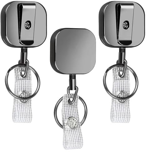 VGECEE 3 PCS Llavero Extensible Retractil Cable Acero de 64 cm Llavero Retráctil Mosqueton Llavero Porta Tarjeta Extensible y con Pinza Llavero Negro para Llevar Llaves Moto Tarjetas del Trabajo