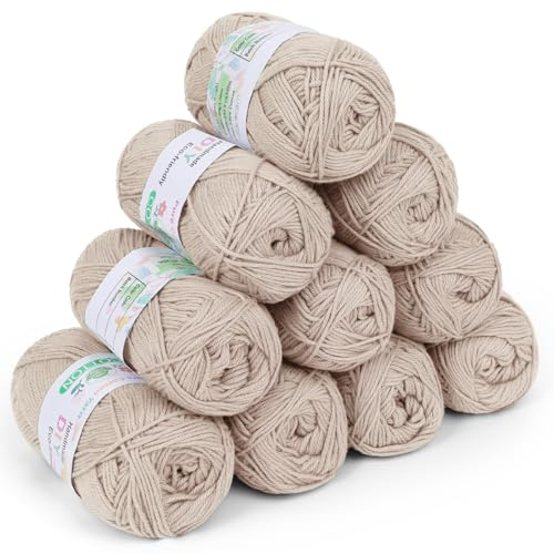 Coopay Lana para Ganchillo, 100% Algodón, 10 x 50g, Suave para Bebé, Hilo de Ganchillo para Sombreros, Bufandas, Mantas de Bebé