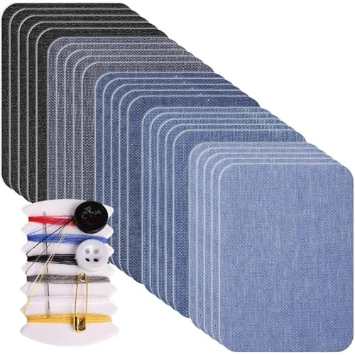 peiqiup 25 Piezas Parches Jean para Planchar por Dentro y por Fuera, Pegamento Mas Fuerteuerte 100% Algodón Tonos Surtidos Kit de Decoración