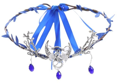 RUNRAYAY Couronne d'elfe bleue, coiffe Forêt Lunaire, diadème floral d'elfe pour accessoires de fée, femmes, Fairycore, Renaissance, cosplay, fantasy, F