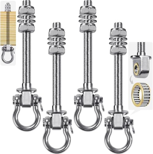 SELEWARE Kraftiga gunghängare med tysta lager, 680 kg kapacitet rostfritt stål gunga hårdvarusats (4-pack), M10 x 6 4/5 tums bultar för trä/stålbalkar, verandagungor, yogahängmattor, gymringar