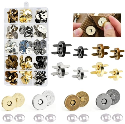 FuYelng 160 Pièces 14mm et 18mm Fermoirs Magnétiques Métal Sans Couture | Bouton Pression Aimanté 4 Couleurs Bouton Magnétique, pour Sac Main Accessoire Couture Cuir Bricolage (40 Ensembles)