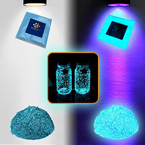 Resin Pro Pigmento additivo polvere ULTRA fluorescente - UV luminescente - si illumina al buio - per resine epossidiche - per creazioni artistiche, fai-da-te e bricolage 20g (Azzurro Fluo)