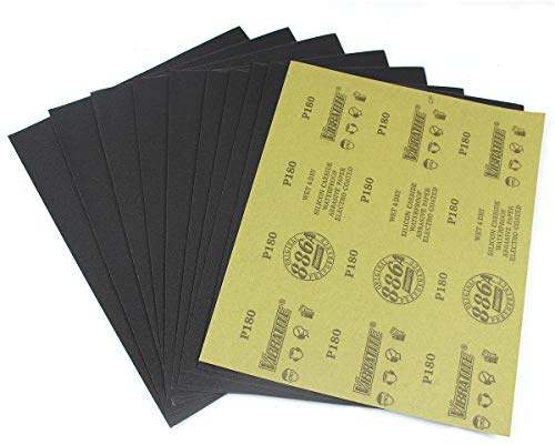 MAXAMN 180 Grit Sandpaper, Wet Dry Sandpaper Sheets 9 x 11 Inches, Silicon Carbide Abrasive Sand Paper for Wood Furniture Finishing, Metal Sanding, Automotive Polishing, DIY Projects, 10 Sheets