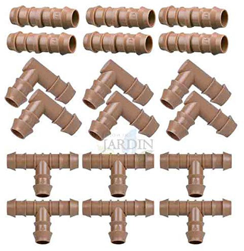 Suinga Pack RIEGO POR GOTEO TUBERIA 16MM: 6 te + 6 codo + 6 enlace, marrón