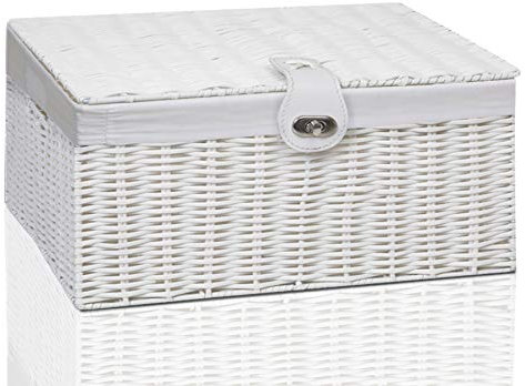 Clarisworld Resin Woven Hamper Basket Storage Chest Trunk Hamper/Kids Toy with Lid, Lock and Removable Lining, W49 x D35 x H22cm (White)