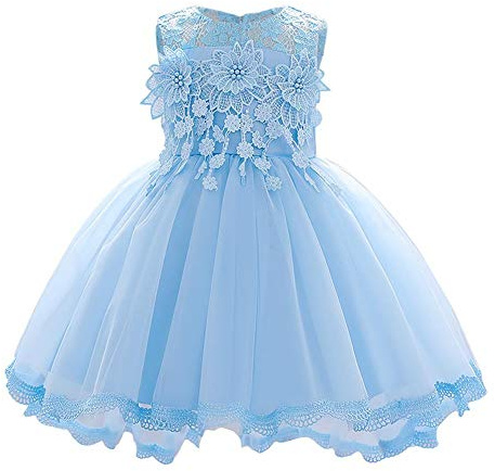 Baby Girls Dress Formal Tutu Gowns Floral Embroidered Lace Pageant Birthday Party Wedding Dress for Infant Toddler Princess Christening Baptism Communion Prom Sundress Light Blue 12-18 Months
