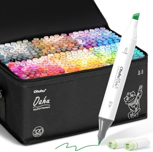 Ohuhu Alcohol Markers 320 Colors - coloring Pens Chisel & Fine Double Tipped Art Markers for Artists Adults Coloring Drawing Sketching Illustration - Refillable