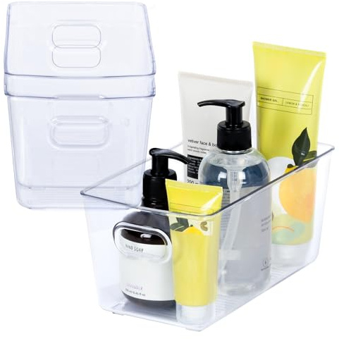 LIVIVO SET OF 3 Clear Storage Organisers Stackable Containers Space Saving Trays Multipurpose Perfect for Kitchen Cabinet, Pantry, Fridge, Freezer, Countertop, Bathroom, Bedroom S - (23.3 x 13.3)