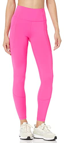Amazon Essentials Mallas largas de talle alto Active Sculpt para entrenamiento con bolsillos (disponibles en tallas grandes) Mujer, Rosa Fluorescente, XXL