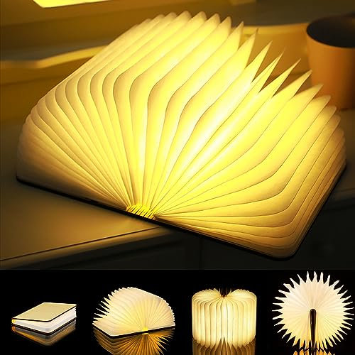LOVUMMOR Buchlampe, Magnetische LED Buch Licht Stimmungslicht, Buch Lampe/Nachttischlampe/Tischleuchte/Dekorative Lichter/Nachtlicht Kinder, USB Aufladbar 360° Faltbar Holz Geschenk (12x9x2.5cm)