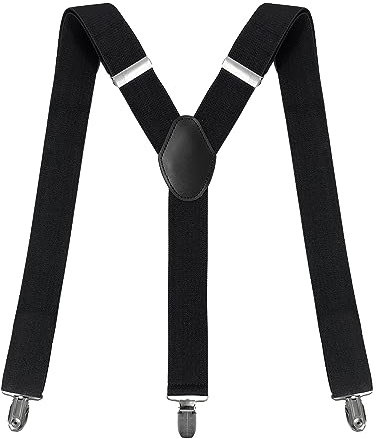 Clundoo Hosenträger für Herren, Breit 3,5 cm Extra Stark, Elastisch & Verstellbar, Tolle Passform für Damen Einheitsgröße, Mit Sehr Starken 3 Metall Clips, Y Style (Black)