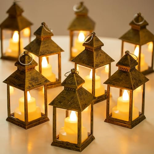 Orientalische Laterne Gold Weihnachten Tischdeko - Romadedi 10er Set Mini LED Laterne Metall zum Aufhängen für Hochzeit Tisch Halloween Ramadan Garten Balkon Innen Outdoor Draußen Herbst Party