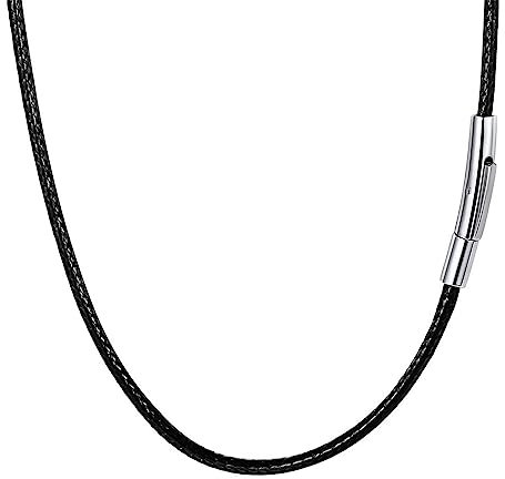 Kunstleder Halskette/Armband Schwarz geflochten Lederkette Lederband, 2/3/4mm Schwarz Kunstleder Halskette Braid 316 Edelstahl Verschluss Wachs Lederkette 46-61cm Länge (51.00, schwarz-2mm Breite)