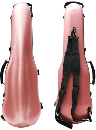 WUQIMUSC Violin Case 4/4 hard shell Carbon fiber Lightweight Triangle case with Backstraps External accessory storage bag (pink)
