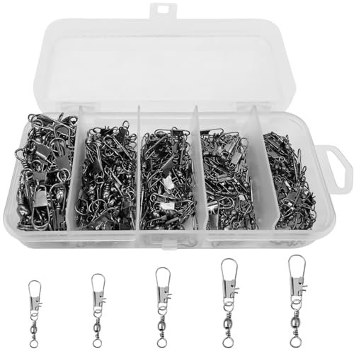 Leikurvo 300 Stück Angeln Drehgelenk, Rollende Angelwirbel mit Karabiner Edelstahl Wirbel Angeln Kugellager Wirbel Angeln Schnappen Angeln Barrel Wirbel Wirbelkarabiner Angel 6# 8# 10# 12# 14#