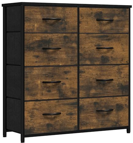 YITAHOME kommode mit Schubladen, Schrank mit 8 Schubladen aus Stoff, Aufbewahrungskommode für Schlafzimmer, Wohnzimmer, Flur, rustikal braun