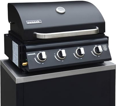 sweeek - Barbecue à gaz avec 4 brûleurs à poser avec récupérateur de graisse