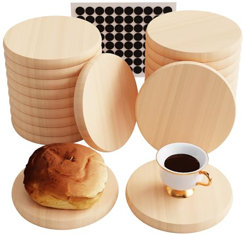 GIONAR 20 Pack Round Wooden Coaster Blanks, 4 Inch Engraving Blanks, Wooden Coasters for Crafting, Wood Discs for DIY Painting Pyrography Engraving (Round)
