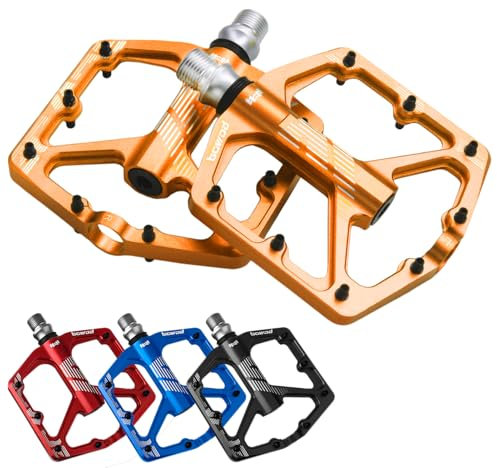 BOWOD Grippy BMX MTB Pedals fit 9/16 Crank, Bicycle Pedals Lightweight Mountain Bike Pedals w 3Bearings Cr-Mo Axel, Light CNC Aluminum Platform Pedal w 16Pins for Road City Ebike Pedals Adult Youth